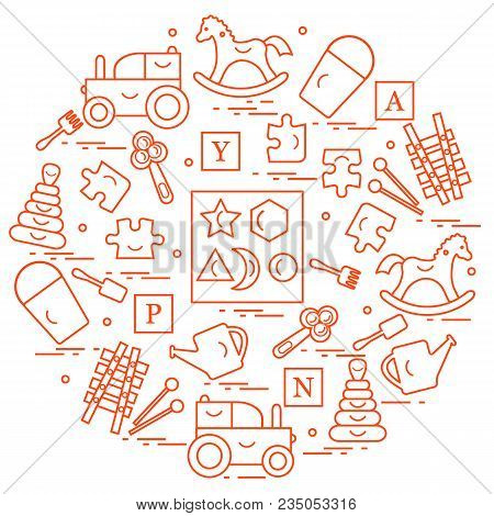 Variety Of Children's Toys Arranged In A Circle
