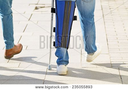 Bandage On A Sore Leg.knee Does Not Bend When Walking.