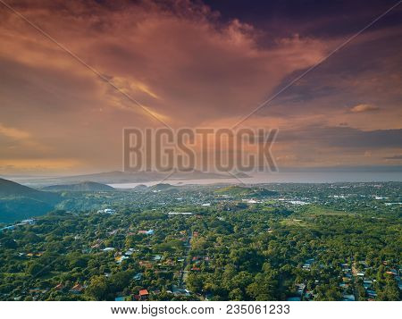 Cityscape In Green Nature Scenery Aerial Panorama View