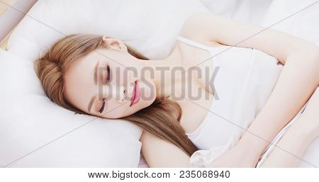 Woman Sleep On The Bed At Home In Morning