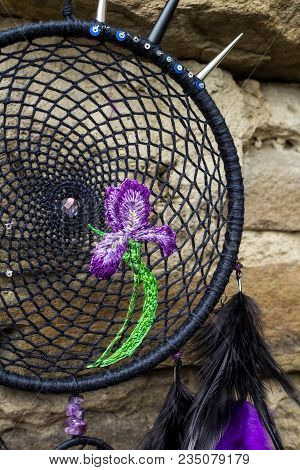 Dream Catcher With Feathers Threads And Beads Rope Hanging. Dreamcatcher Handmade