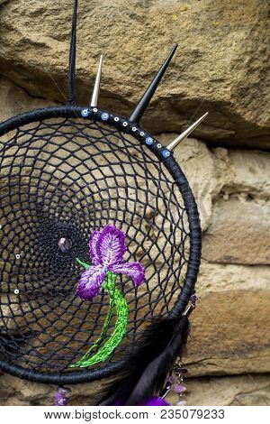 Dream Catcher With Feathers Threads And Beads Rope Hanging. Dreamcatcher Handmade