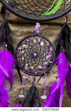 Dream Catcher With Feathers Threads And Beads Rope Hanging. Dreamcatcher Handmade