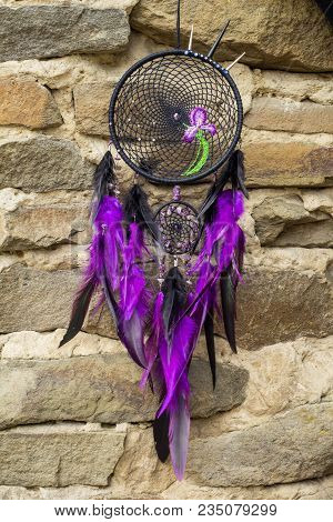Dream Catcher With Feathers Threads And Beads Rope Hanging. Dreamcatcher Handmade