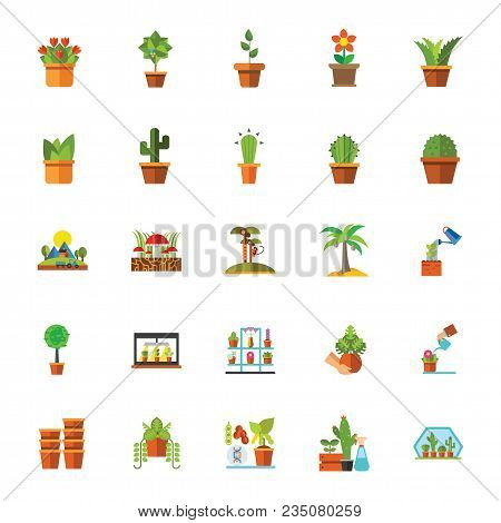 Icon Set Of Houseplants. Horticulture, Floriculture, Potted Plants. Plants Concept. For Topics Like 