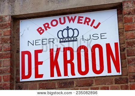 Neerijse, Belgium - September 05, 2014: Signboard Of The Family Brewery De Kroon In Neerijse On The 