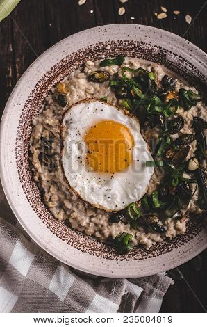 Oatmeal Salty With Spring Onion And Egg