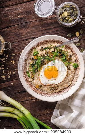 Oatmeal Salty With Spring Onion And Egg