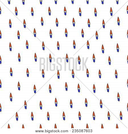Christmas Gnomes In Red And Bluen With Different Ornaments Isolated On White Background. Vector Seam