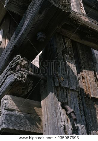 Exterior Detail Of A Wooden Tithe Barn Structure.