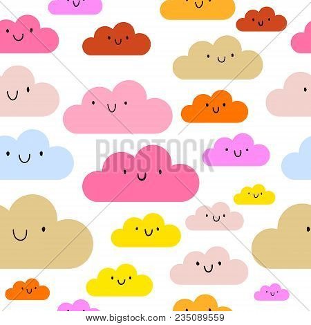 Seamless Clouds Pattern Vector Illustration With Colorful Faces