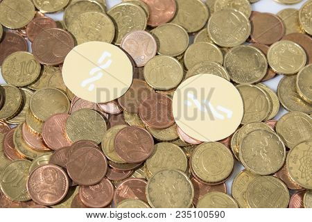 Cryptocurrency Euro Coins And Nxt Coin In A Composition
