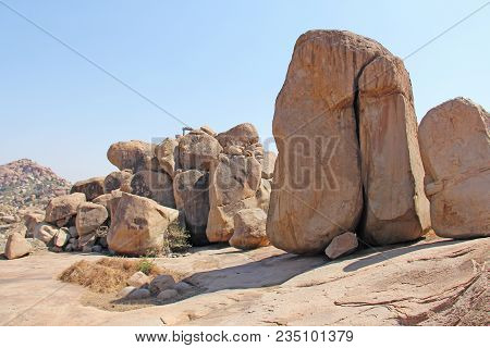 Large Big Stones Boulders In Hampi.  Hemakuta Hill. Karnataka, India.