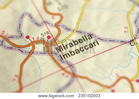 Mirabella Imbaccari. Map. The Islands Of Sicily, Italy.