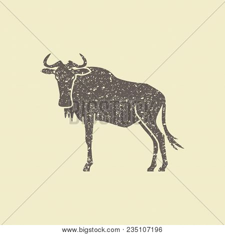 Wildebeest Logo Sign Vector Illustration In Grunge Style