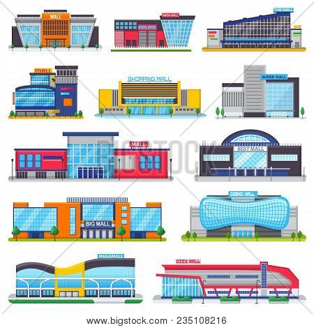 Building Mall Vector Storefront Of Newbuild Mall And Store Facade Illustration Set Of Business Offic