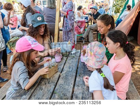 Goren, Israel, April 06, 2018 : Visitors To The Knight Festival Learn How To Make Drugs In Goren Par