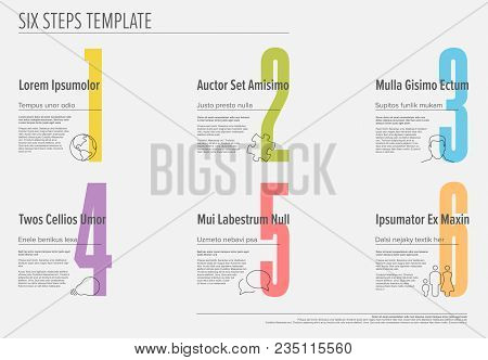 One Two Three Four Five Six - Vector Light Progress Steps Template With Descriptions And Icons
