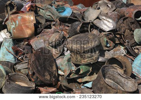 Closeup Of Metal Trash Piled For Scarp