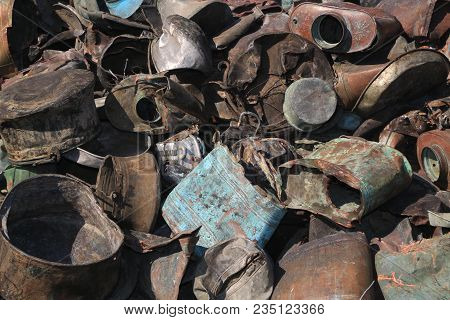 Closeup Of Metal Trash Piled For Scarp