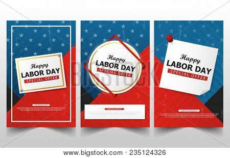 Happy Labor Day American Flag Banner Collections, Labor Day Flyer Brochure Ads Template Set