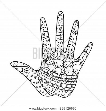 Hand. Hand Drawn Element With Abstract Patterns On Isolation Background. Design For Spiritual Relaxa
