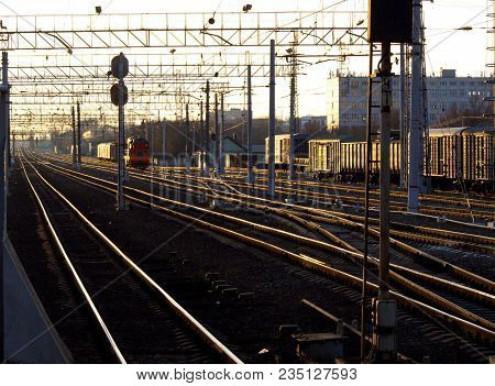 Railway Track At The Goods Station In The Morning Light