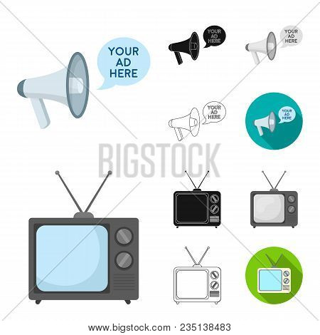 Production Of Advertising Cartoon, Black, Flat, Monochrome, Outline Icons In Set Collection For Desi