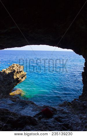 Sea Cave Near Cape Greko Of Ayia Napa And Protaras On Cyprus Island, Mediterranean Sea.