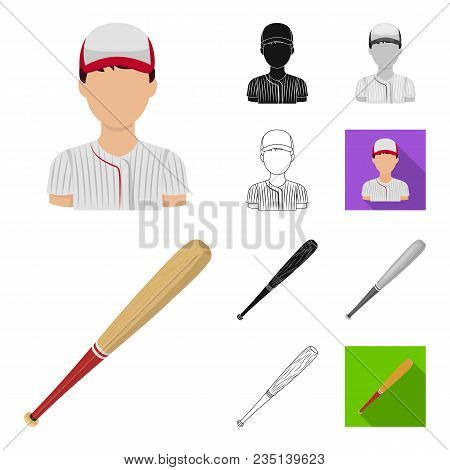 Baseball And Attributes Cartoon, Black, Flat, Monochrome, Outline Icons In Set Collection For Design