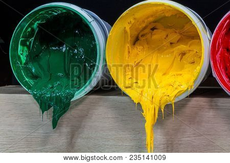 Green Yellow And Red Colors Of Plastisol Ink
