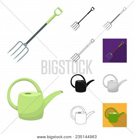 Farm And Gardening Cartoon, Black, Flat, Monochrome, Outline Icons In Set Collection For Design. Far