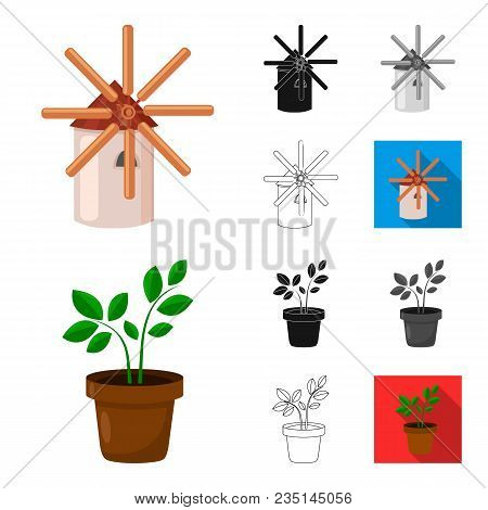 Farm And Gardening Cartoon, Black, Flat, Monochrome, Outline Icons In Set Collection For Design. Far