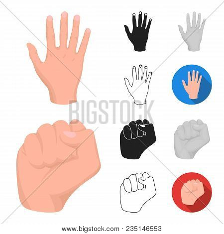 Hand Gesture Cartoon, Black, Flat, Monochrome, Outline Icons In Set Collection For Design. Palm And 