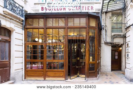 Paris, France-april 07, 2018 : Entrance Of The Bouillon Chartier - Historic Restaurant Founded In A 