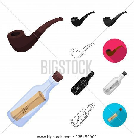 Pirate, Sea Robber Cartoon, Black, Flat, Monochrome, Outline Icons In Set Collection For Design. Tre