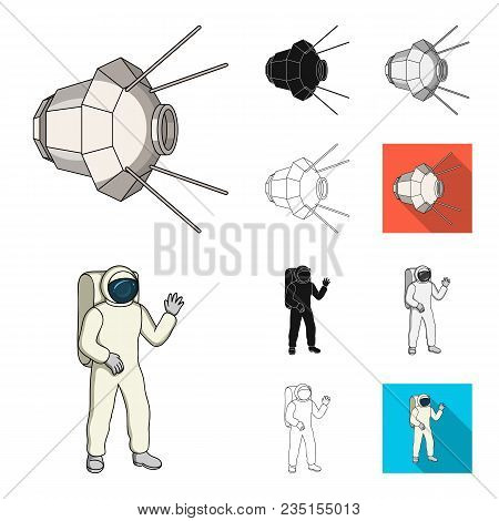 Space Technology Cartoon, Black, Flat, Monochrome, Outline Icons In Set Collection For Design.spacec