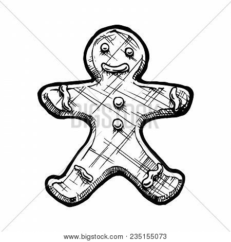 Gingerbread Man. Hand Drawn Illustration Of Tasty Cookie In Vintage Engraved Style. Isolated On Whit