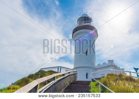 View Over Cape Byron Lighthouse, The Most Easterly Point On The Australian Mainland With Green Turqu
