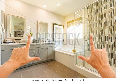 Hands Framing Custom Master Bathroom Interior.