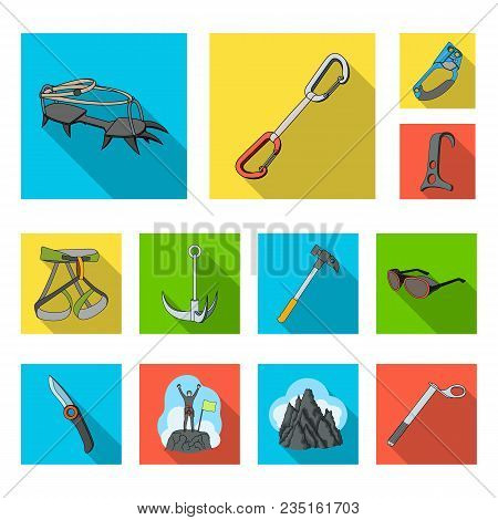 Mountaineering And Climbing Flat Icons In Set Collection For Design. Equipment And Accessories Vecto