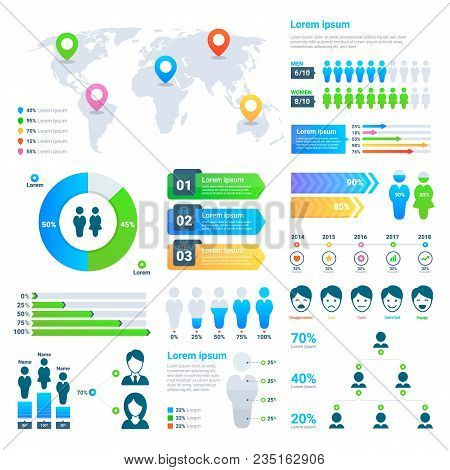 Business Statistics Graph, Demographics Population Chart, People Modern Infographic Vector Elements