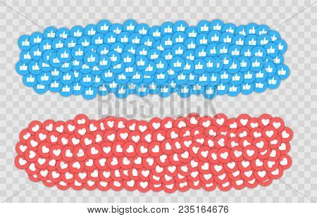 Like And Heart Icon. Live Stream Video, Chat, Likes. Social Nets Blue Thumb Up Like And Red Heart We