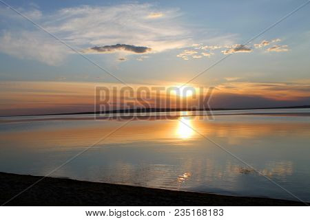 The Setting Sun Reflected In The Pond, Lake, Water, Transparent