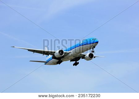 Amsterdam The Netherlands - April, 7th 2018: Ph-bvr Klm Royal Dutch Airlines Boeing 777-300 Approach