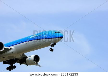 Amsterdam The Netherlands - April, 7th 2018: Ph-bvr Klm Royal Dutch Airlines Boeing 777-300 Approach
