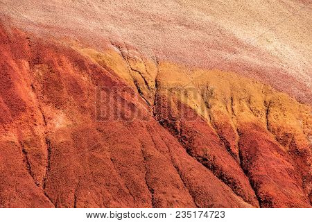 Close View Showing The Texture Of One Of The Oregon Painted Hills. Bold Red Sandy Soil Makes A Singl