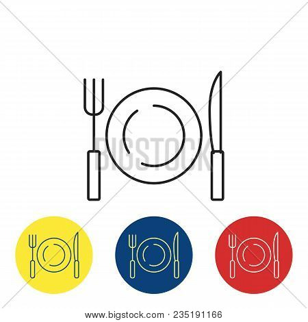 Diet Fit Outline Icons. Plate With Fork And Knife Flat Icons In Colorful Circles Vector Illustration