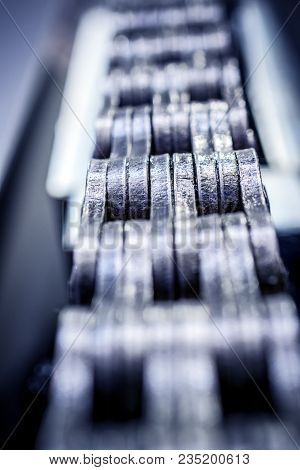 Mental Chain For Mechanical Chain Transfer. Photo With Shallow Depth Of Field. Abstract Industrial B