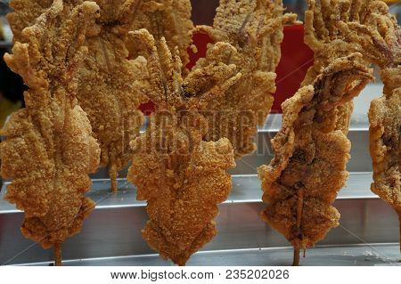 Big Squid With Deep Fried At Market